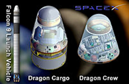 Tên lửa đẩy Falcon 9, và hai khoang chứa hàng và chứa phi hành đoàn của Dragon